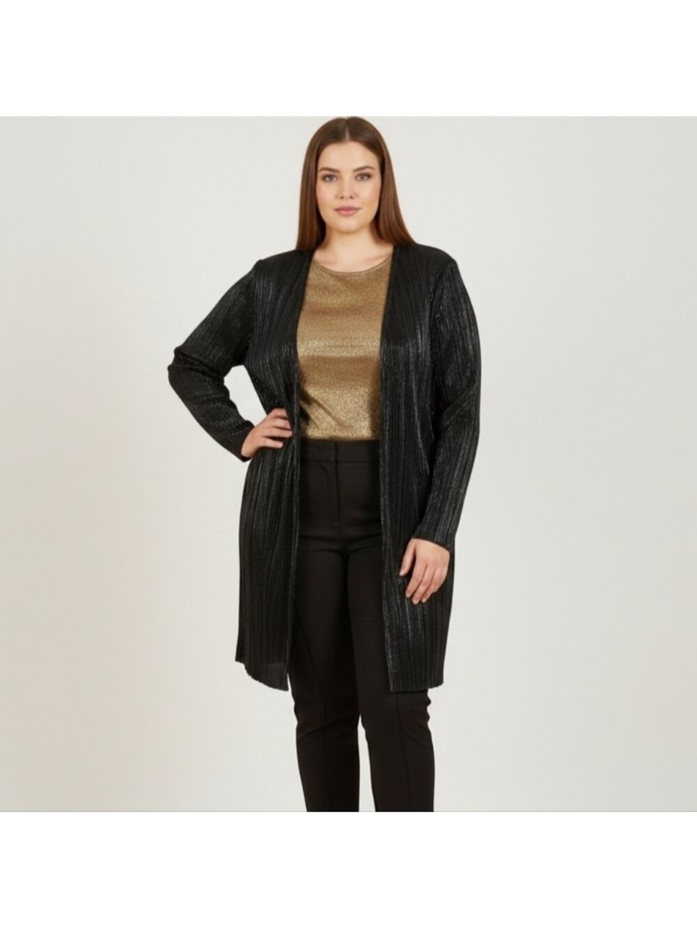 Penningtons Plisse Pleated Long Sleeve Duster Cardigan Fancy Cover Up Jacket 1X